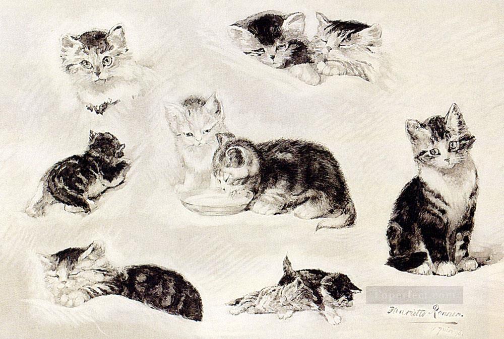 A Study Of Cats Drinking Sleeping And Playing Henriette Ronner Knip Oil Paintings